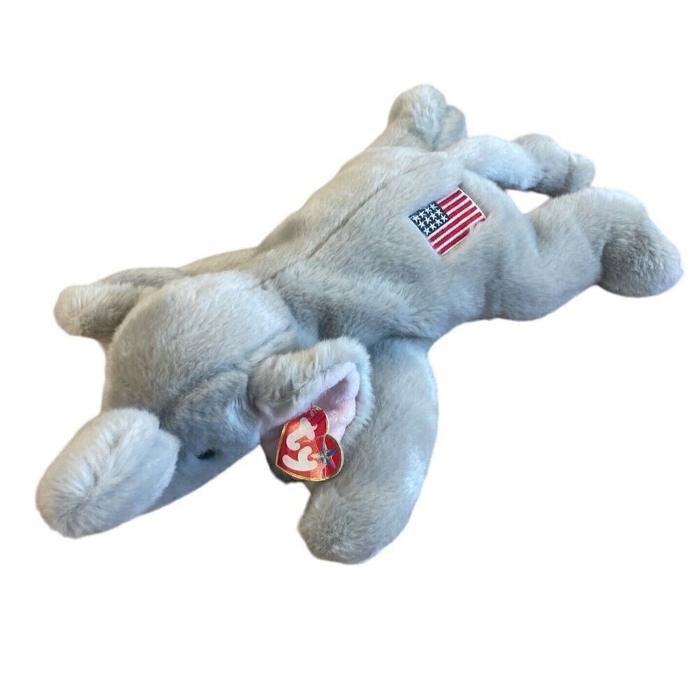 TY Beanie Babies Buddy Righty the Republican Elephant with Tags 2000 13” Flag